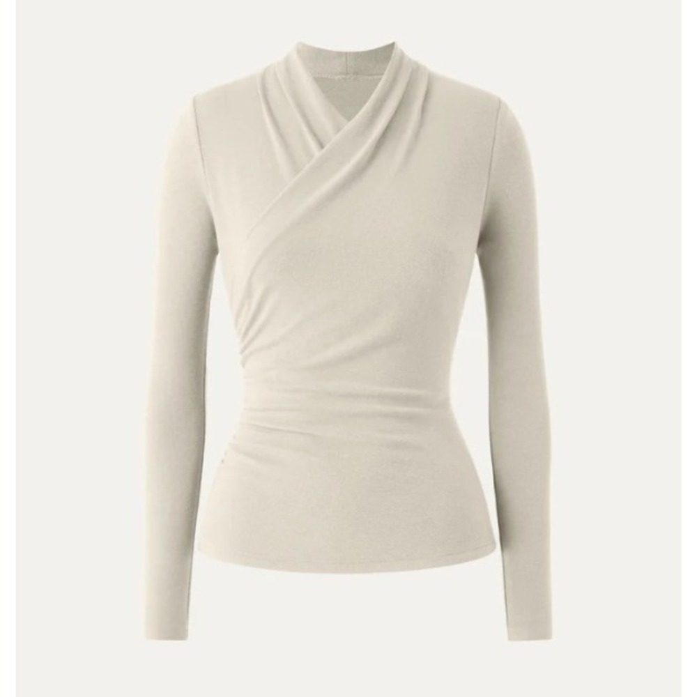 NEW OGL Eco-Mousse Thermal Wrap Top Beige Long Sleeve Ruched Size 2XL Minimalist